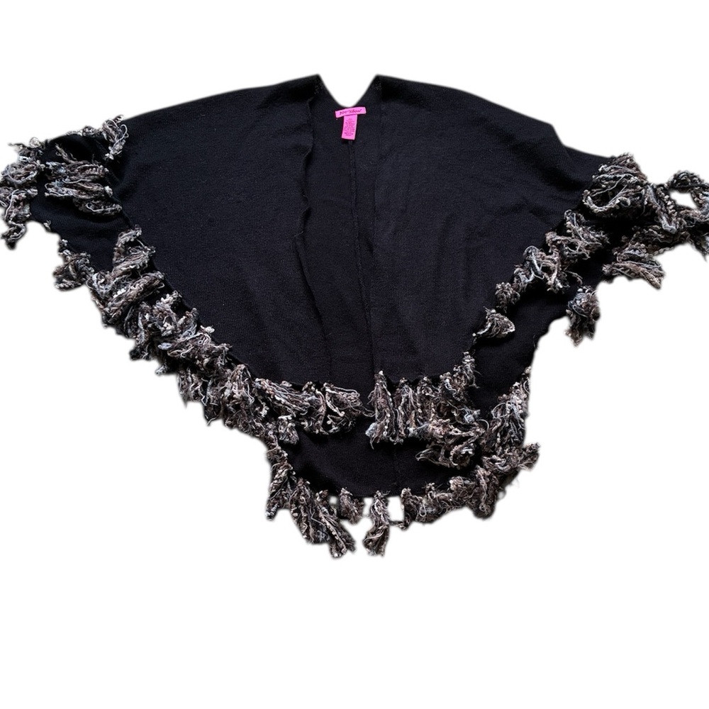 Betsey Johnson Women’s Black Fringe Poncho Sweater One Size